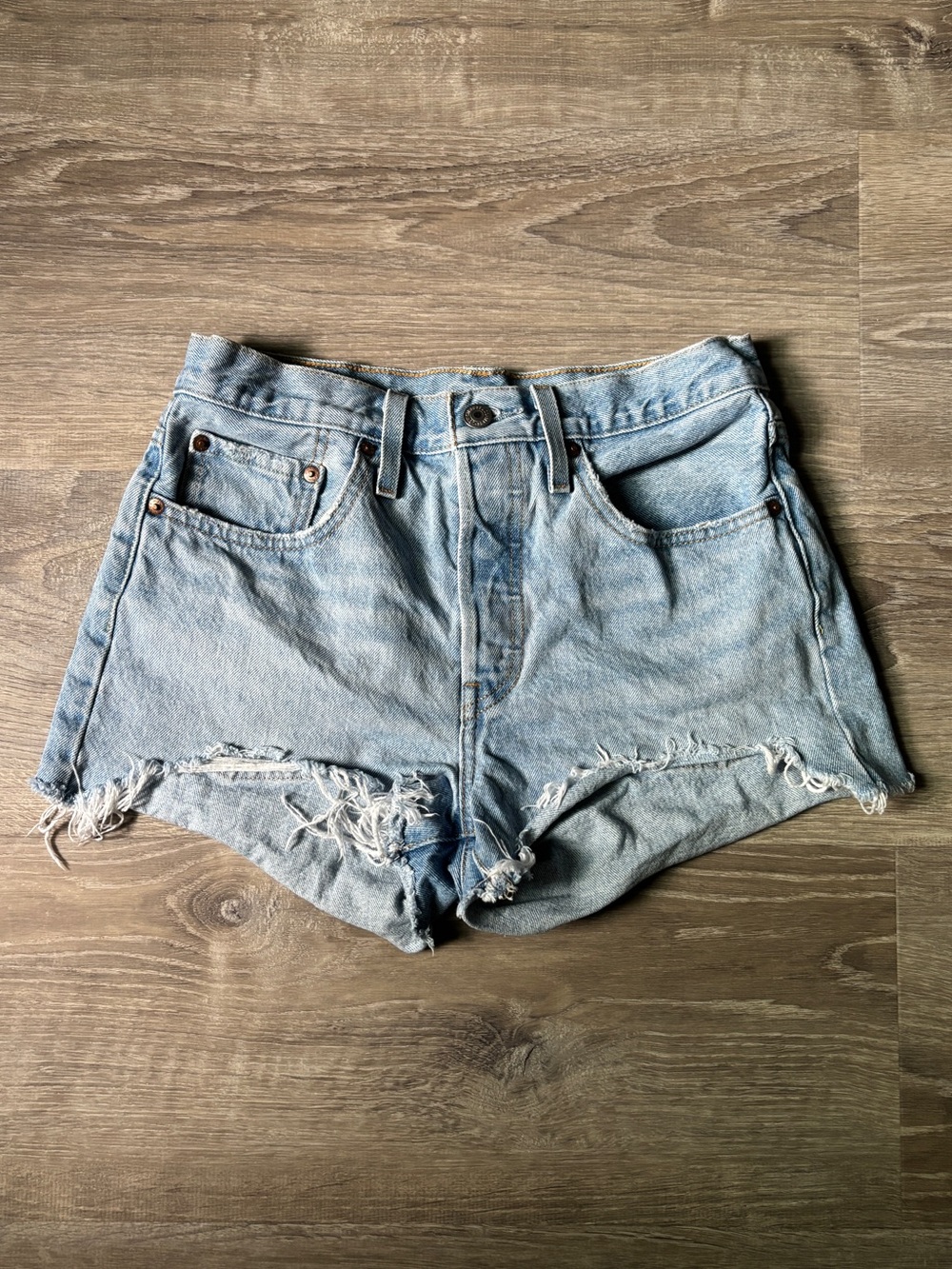 Levi's Light Blue Distressed 501 Denim Shorts